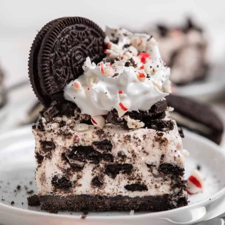 No bake peppermint Oreo cheesecake made after reading these Christmas Desserts