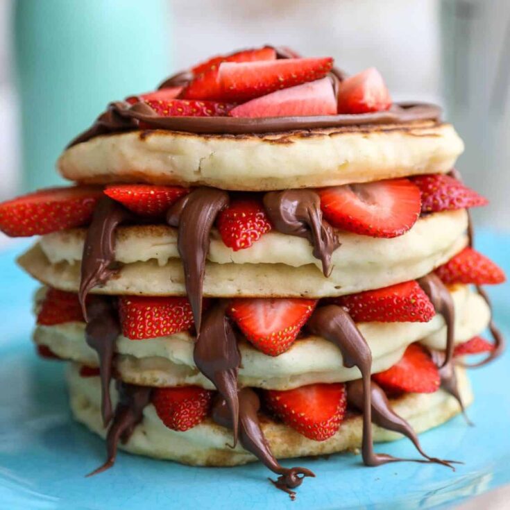 Nutella filled pancakes with strawberry slices