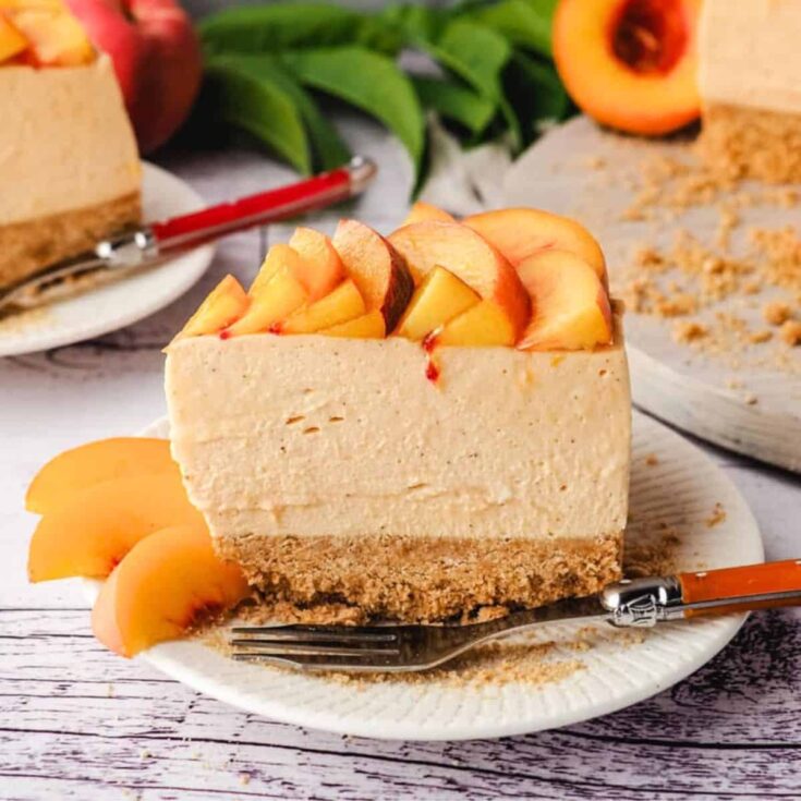 A slice of Peach cheesecake