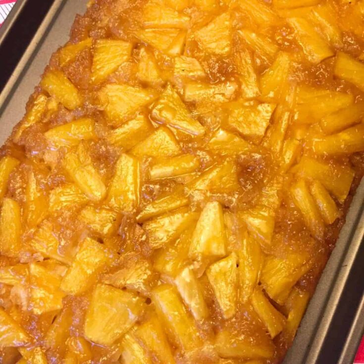 Pineapple upside-down cake with fresh and canned pineapple