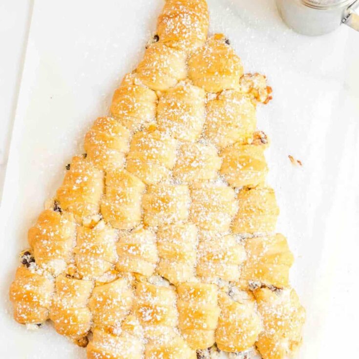 Pull-apart chocolate chip cheesecake crescent made after reading these Christmas tree Christmas Desserts