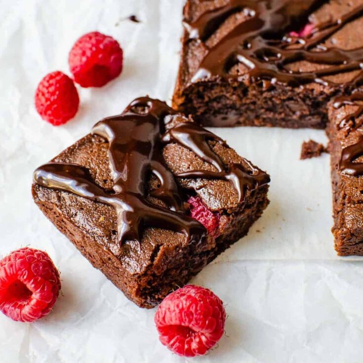 A slice of raspberry brownies