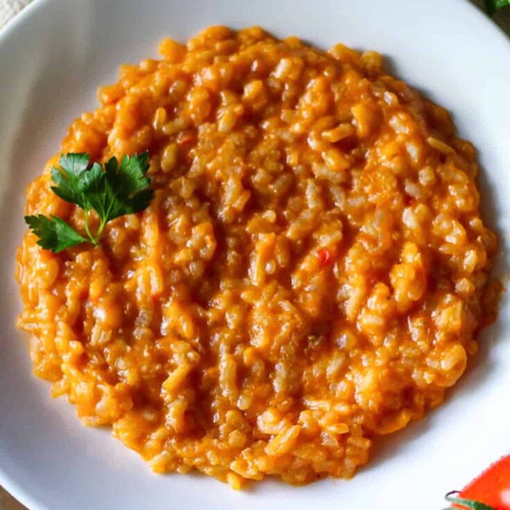 Risotto al Pomodoro on a plate