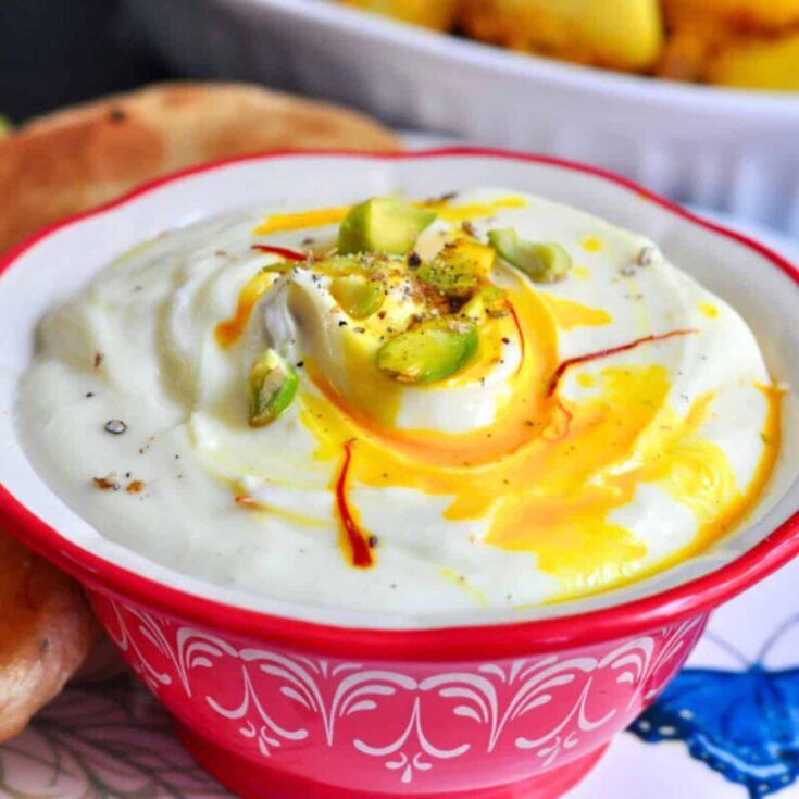 A bowl of Shrikhand Greek yogurt dip
