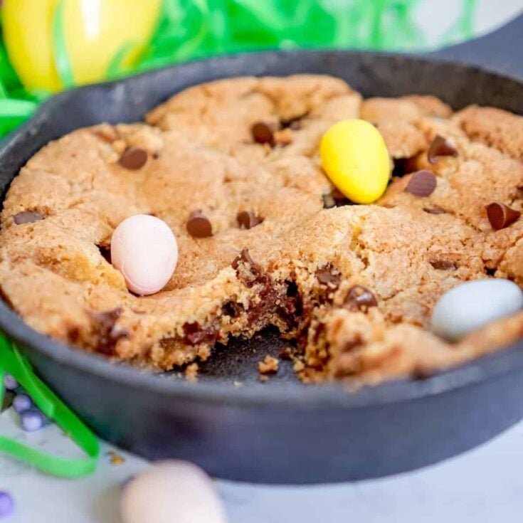 A bowl of skillet Cadbury mini egg cookie