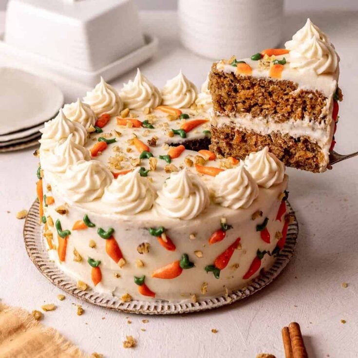 Sliced Vegan carrot cake made after reading these Easter cake recipes