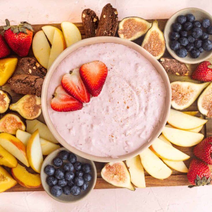 Vegan fruit dip with fresh fruits on the side