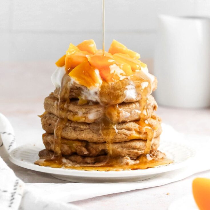 Vegan peach cobbler pancakes
