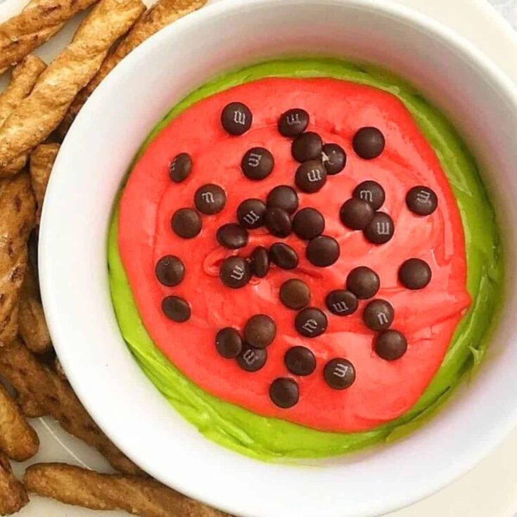 A bowl of watermelon cheesecake dip