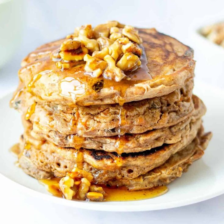 A plate of whole wheat carrot cake pancakes