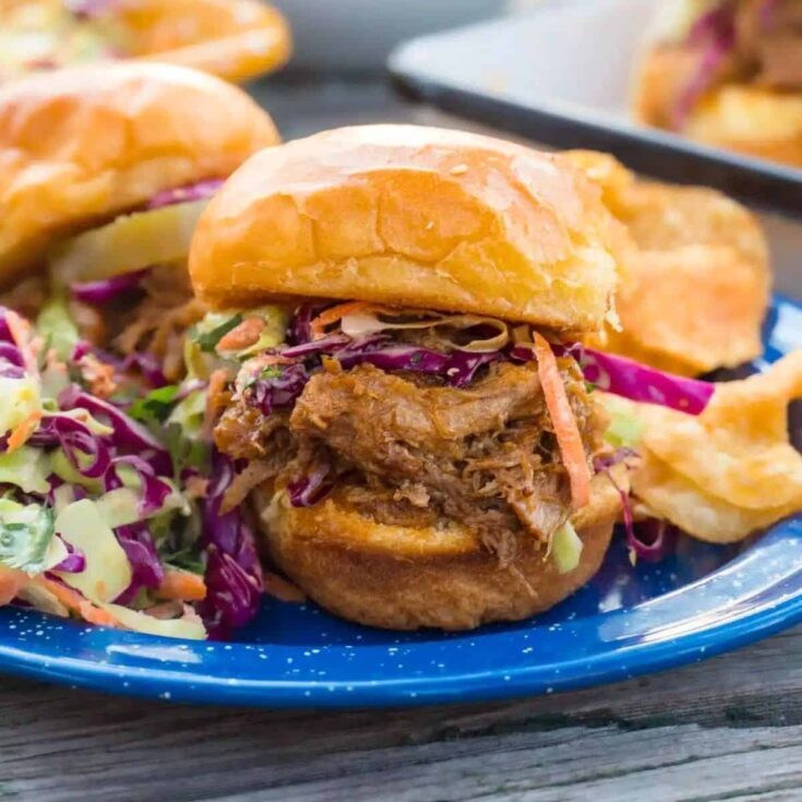 BBQ pulled pork sliders on Hawaiian rolls