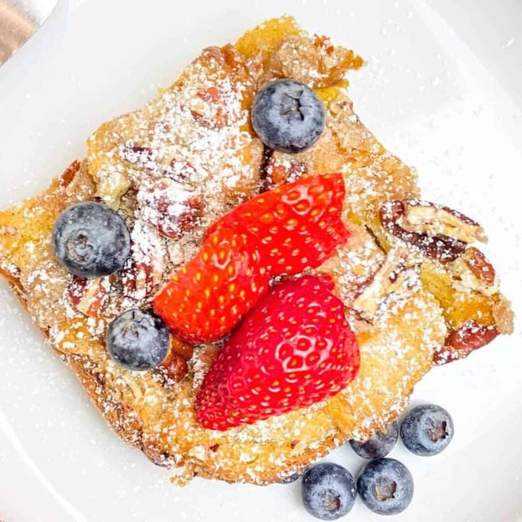 Brioche French toast casserole served on a plate