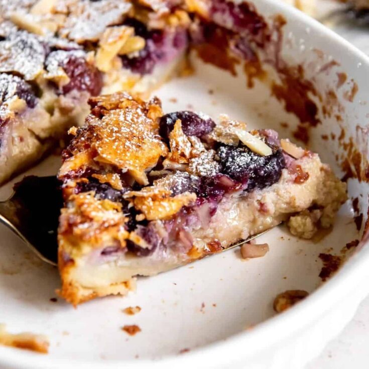 A slice of cherry clafoutis