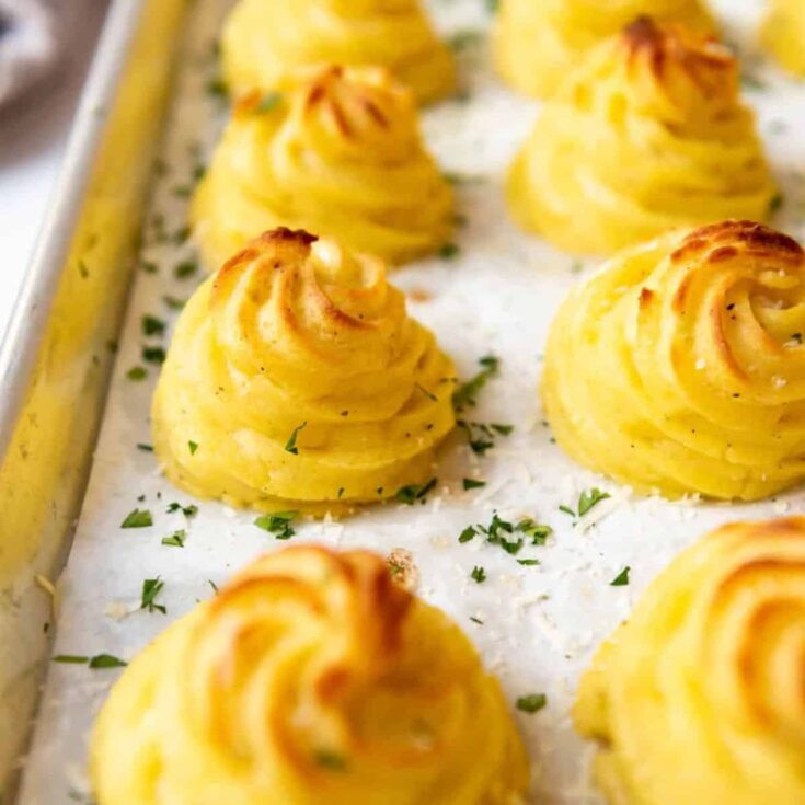 A tray of Duchess potatoes