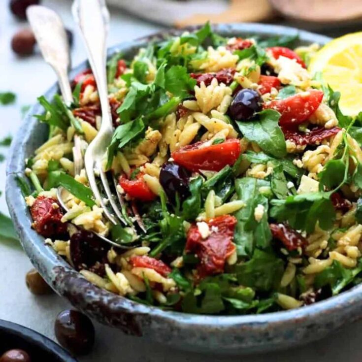 Greek orzo salad made after reading these Potluck side dishes