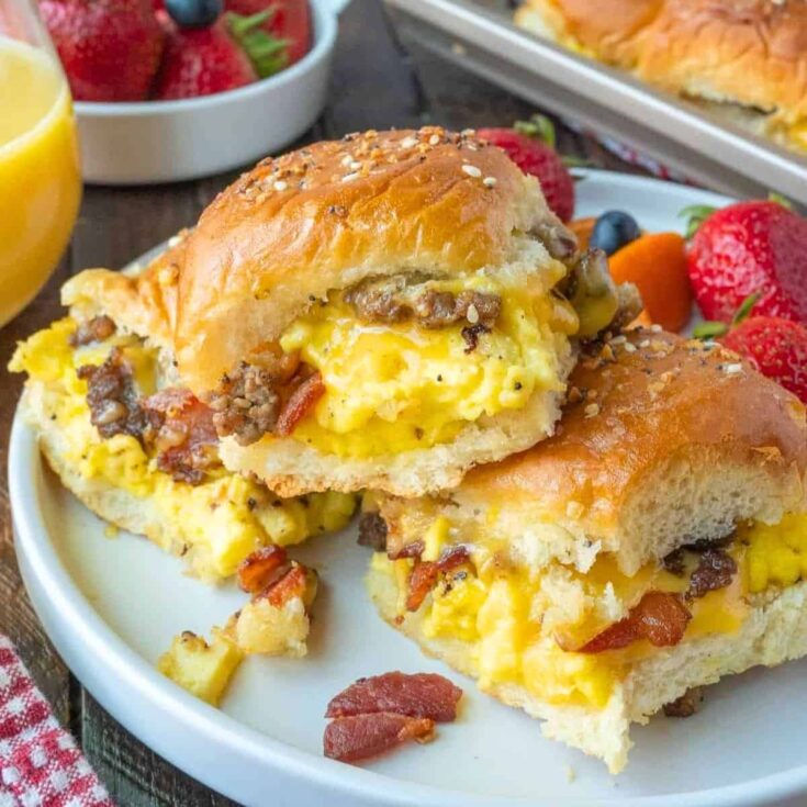 Easy breakfast sliders on a plate