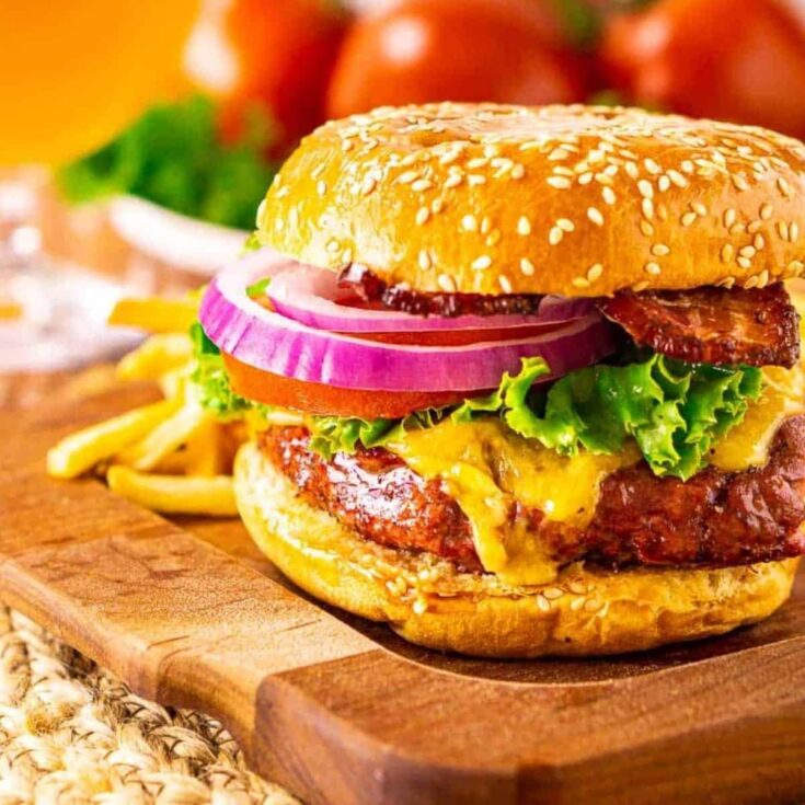 Smoked burger with fries on the side