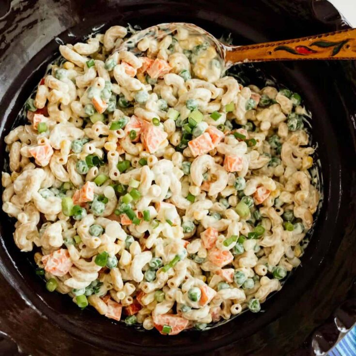 A bowl of Ensalada de coditos Mexican macaroni salad