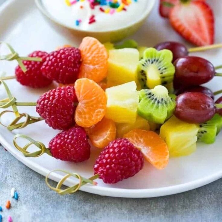 Fruit kabobs made after reading these Unicorn party food