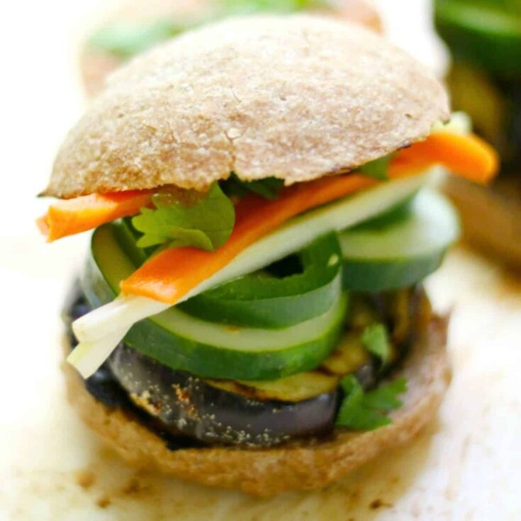 Grilled eggplant banh mi sliders