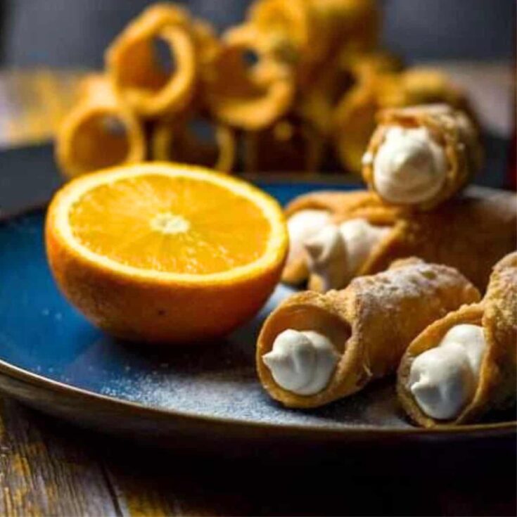 Homemade Cannoli with Campari flavored filling