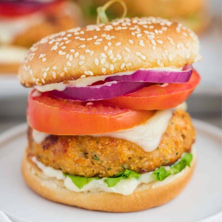 A plate of homemade ground chicken burger