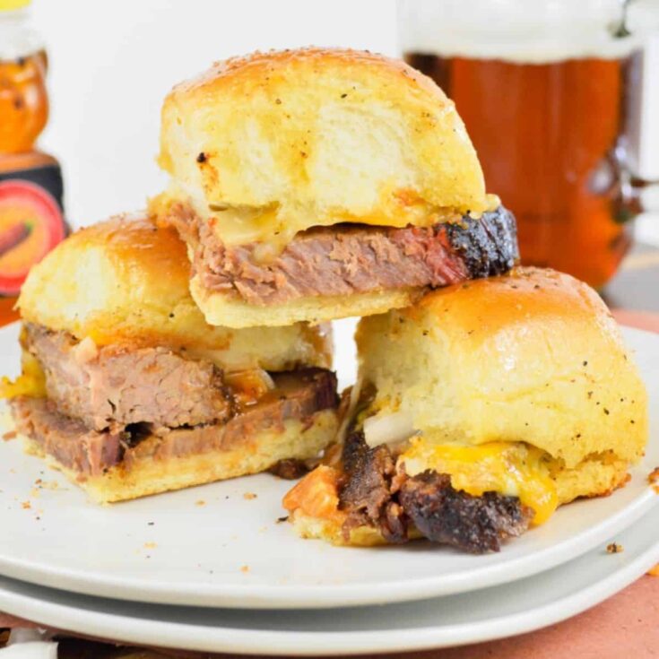 Hot honey brisket sliders on a plate
