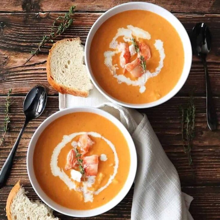 Two bowls of lobster bisque