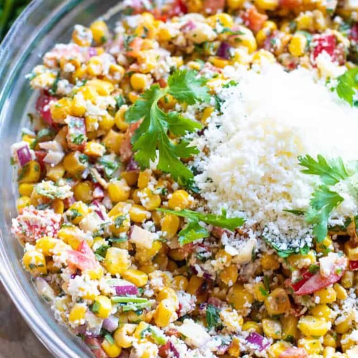 Mexican street corn salad in a bowl