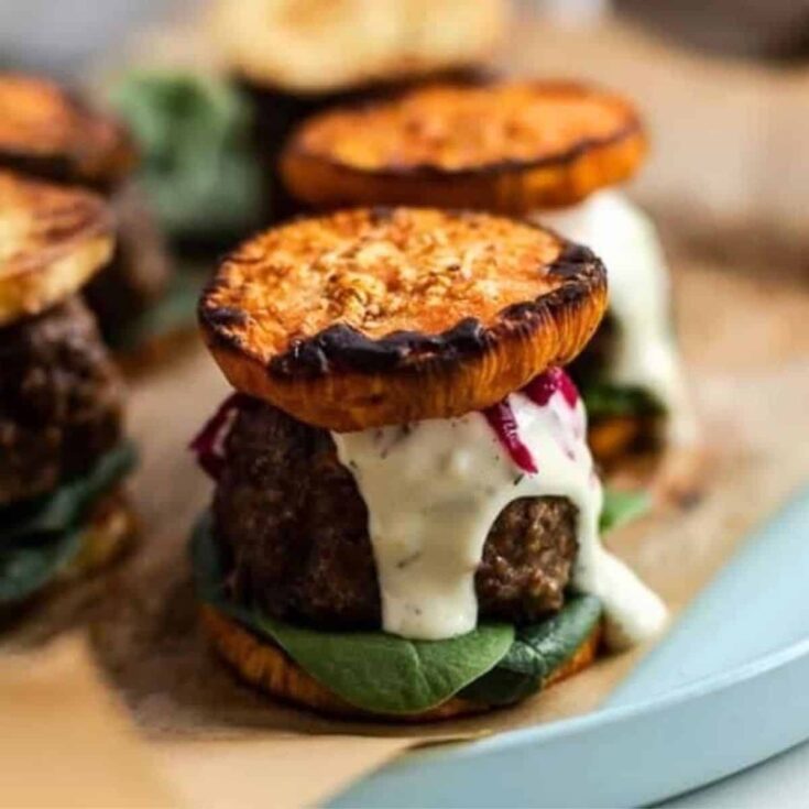 Mini beef sliders with sweet potato buns