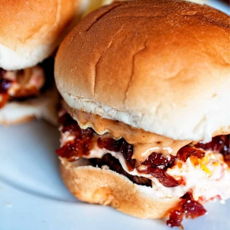 Peanut butter bourbon bacon jam pimento cheese potato chip sliders