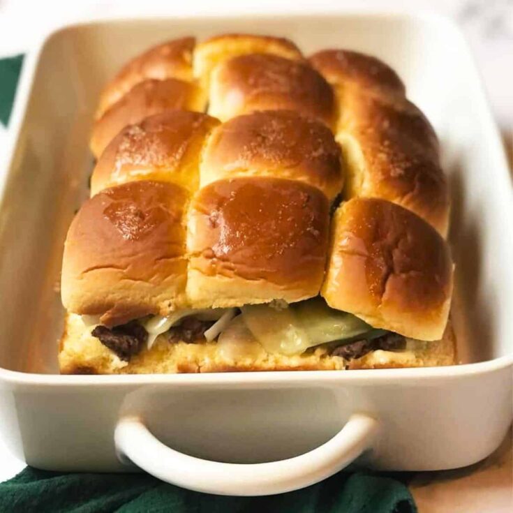 Philly cheesesteak sliders with ground beef