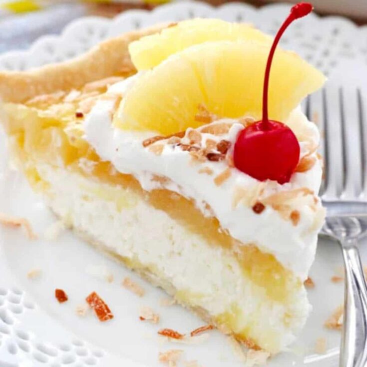 A slice of pina colada pie