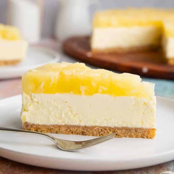 A slice of pineapple cheesecake