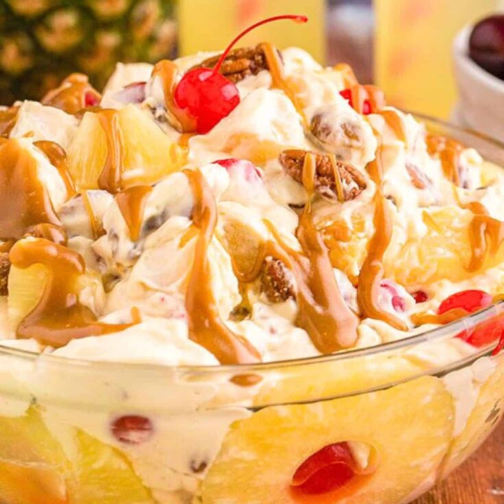 A bowl of pineapple cheesecake salad