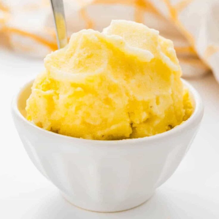 Pineapple sorbet in a small bowl