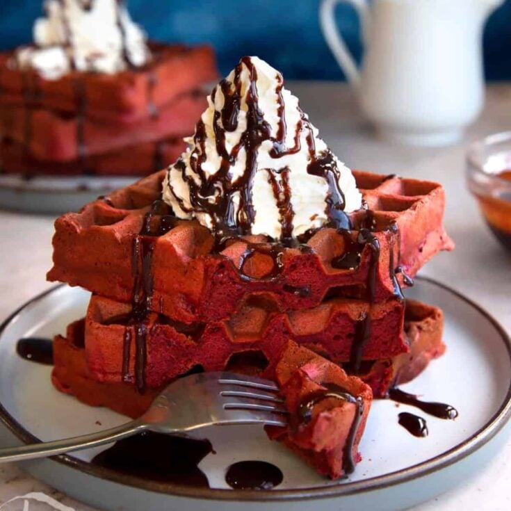Red velvet waffle made after reading these Valentine's breakfast ideas