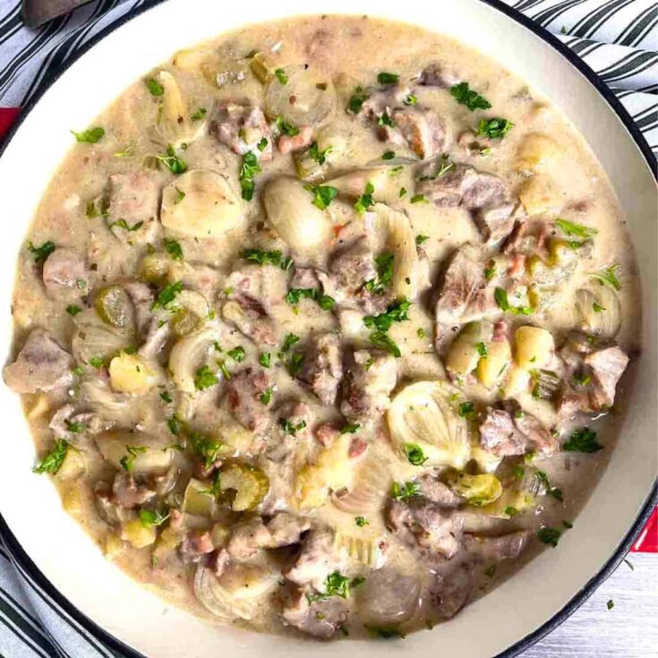 A bowl of slow cooker pork Normandy