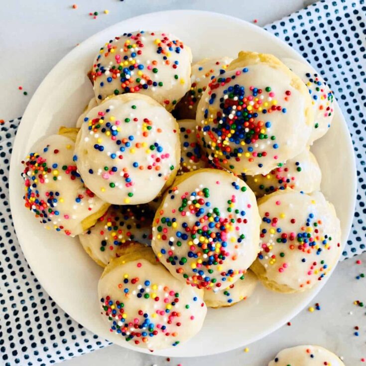 Soft Italian ricotta cookies on a plate
