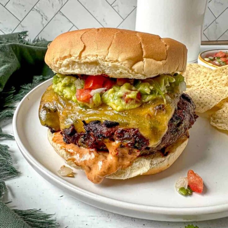 A plate of Southwest burger with chipotle mayo