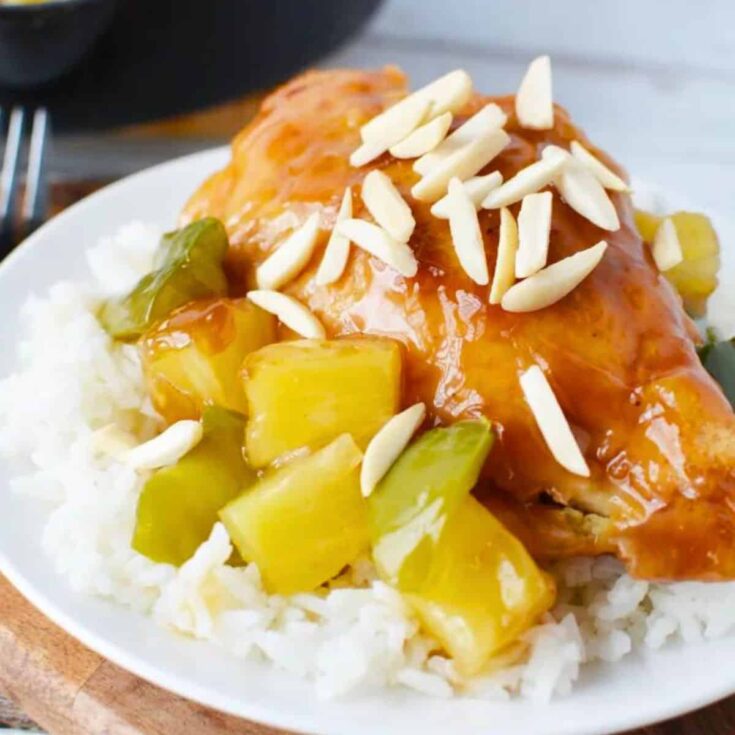 Sweet Hawaiian chicken with teriyaki glaze on a plate