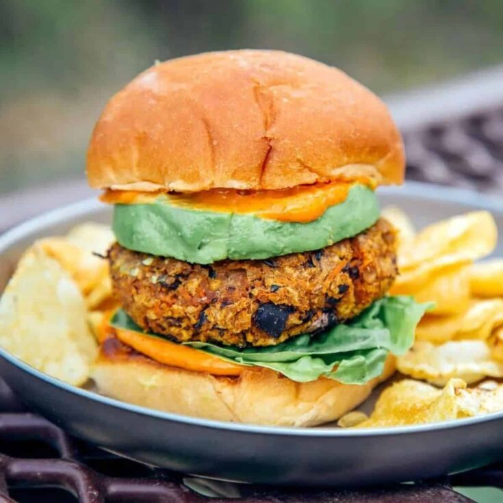 A plate of sweet potato black bean burger