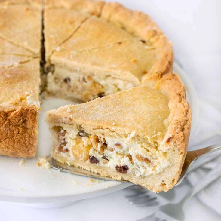 A slice of Torta di Ricotta Italian cheesecake