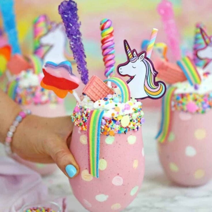 Colorful unicorn milkshakes