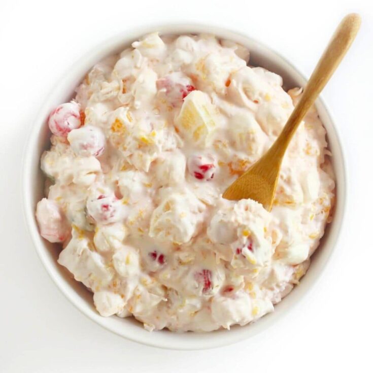 A bowl of Vegan ambrosia salad