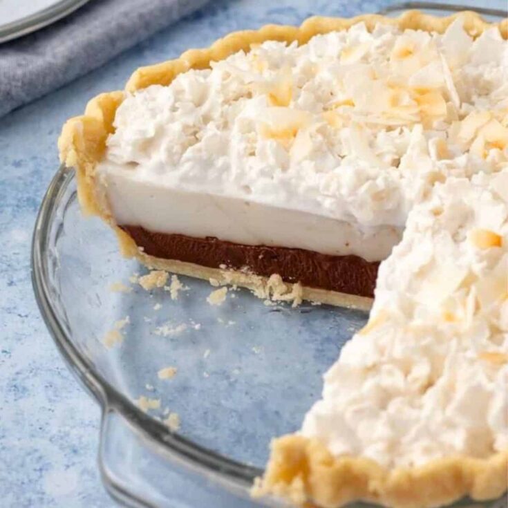 Sliced vegan chocolate haupia pie