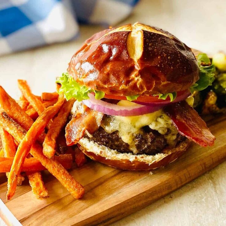 Wagyu burger with fries on the side