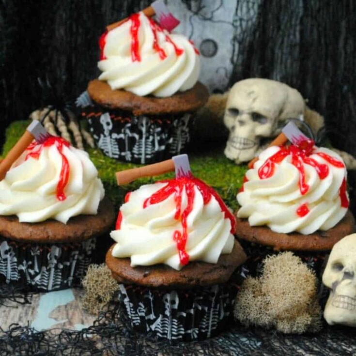 Bloody axe cupcakes made after reading these Halloween treats