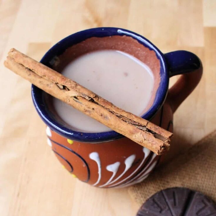 Champurrado hot chocolate in a mug