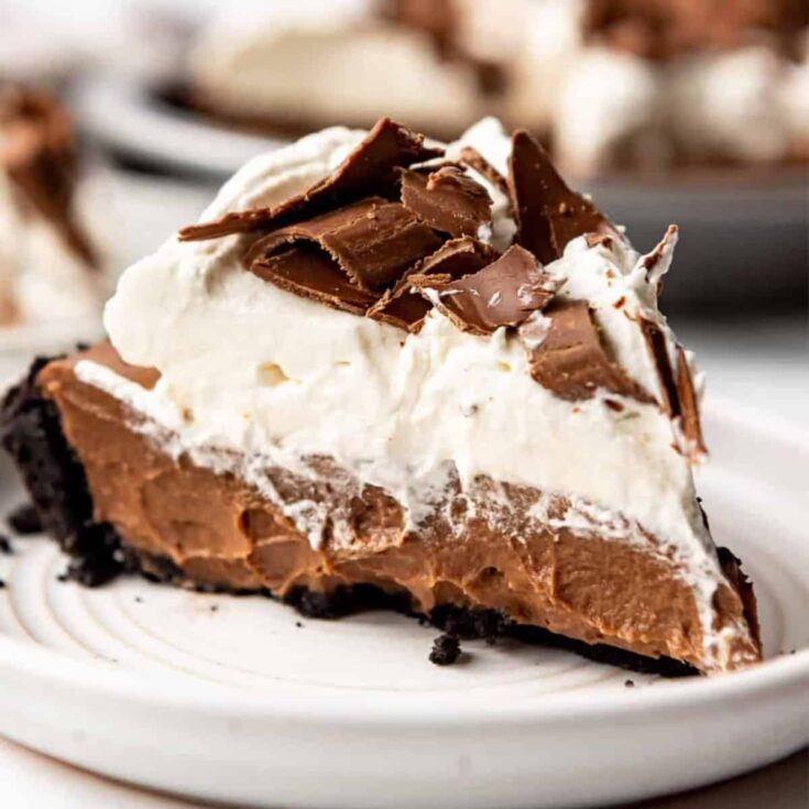 A slice of chocolate cream pie